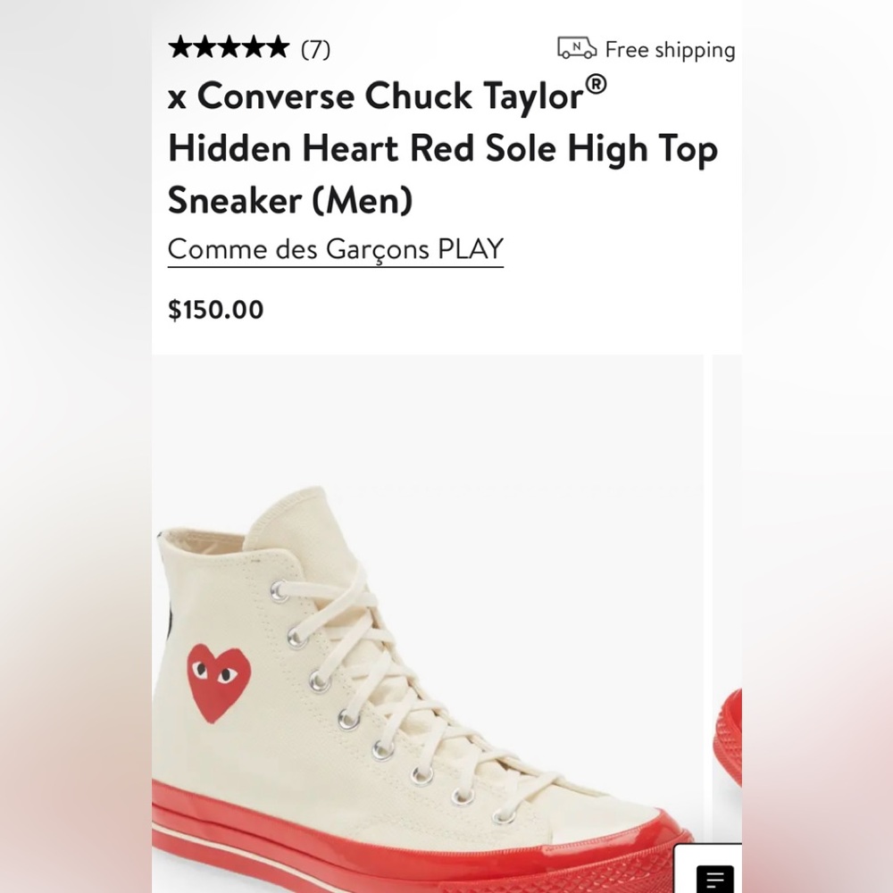 Chuck Taylor
Hidden Heart Red Sole High Top
Sneaker (Men)
Comme des GarΓ§ons PLAY